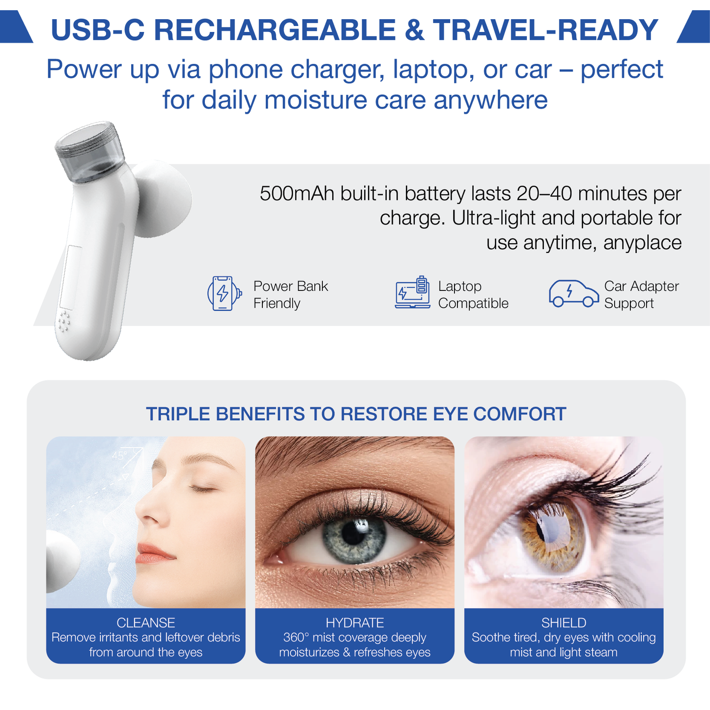 ClearMistPro™ Visioncare+ Portable Heated Eye Mist Device
